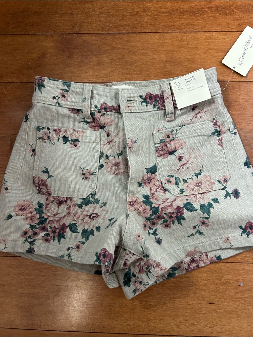 Universal Thread Floral High-Rise Jean Shorts - Pink & Green